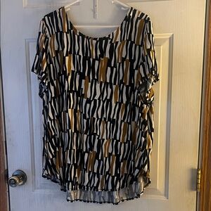 Alfani Women's Abstract Black, White, and Gold Blouse